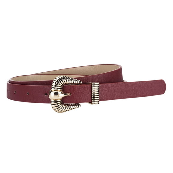SWSMCLT Women's Faux Leather Belt Metal Belt For Dress Buckle Skinny Casual Summer Date Night Adjustable Belts Burgundy X-Small-Large