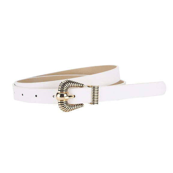 SWSMCLT Women's Faux Leather Belt Metal Belt For Dress Buckle Skinny Casual Summer Date Night Adjustable Belts White X-Small-Large