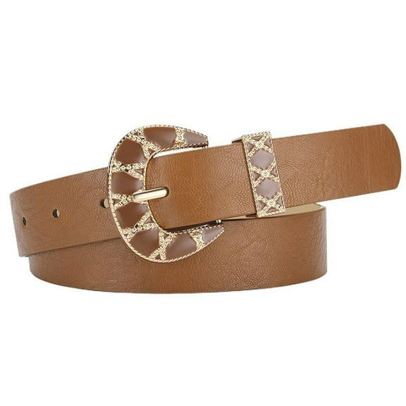 SWSMCLT Women's Faux Leather Belt Metal Belt For Dress Casual Medium Elegant Groove Belt Metal Buckle Buckle Umber X-Small-Large