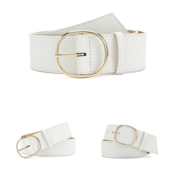 SWSMCLT Women's Faux Leather Belt Metal Belt For Dress Thick Fashion Vintage Casual Spring Adjustable Belts White X-Small-Large