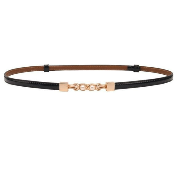 SWSMCLT Women's Faux Leather Belt Skinny Belt For Dress Buckle Party Adjustable Belts Metal Casual Fashion Black X-Small-Large