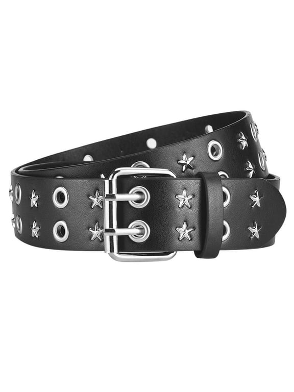 Women's Faux Leather Belt Studded Travel Gothic Grommet Fashion Adjustable Belts Groove Belt Metal Black X-Small-X-Large