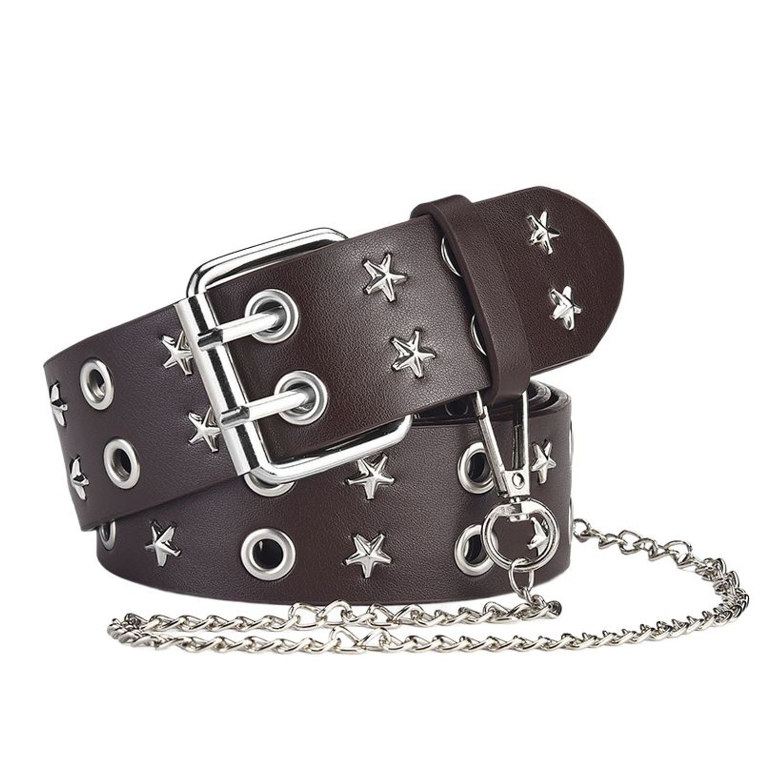 Women\'s Studded Faux Leather Belt with Silver Buckle CWCYYDSYY Studded Belts Y2K Punk Hip Hop Faux Leather  main image 2
