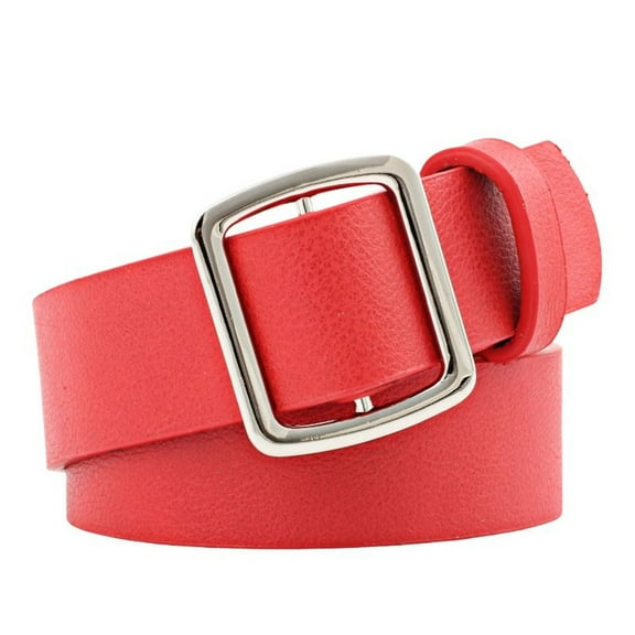 SWSMCLT Women's Faux Leather Belt Travel Square Fall Summer Metal Adjustable Fashion Ratchet Belt Red X-Small-Large