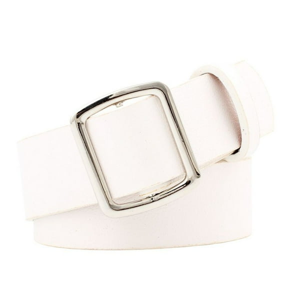 SWSMCLT Women's Faux Leather Belt Travel Square Fall Summer Metal Adjustable Fashion Ratchet Belt White X-Small-Large