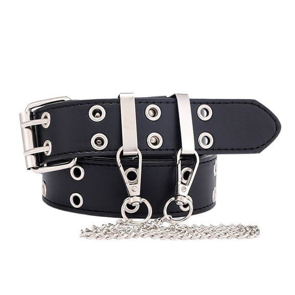 SWSMCLT Women's Faux Leather Belt Wide PU Punk Gothic Clothing Accessories Rock Metal Chain Fashion Buckle Casual Winter For Dress Jeans Black One Size