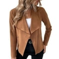 thumbnail image 1 of SWSMCLT Women's Faux Leather Jacket Fitted Outerwear Spring Casual Soft Fashion Fall Open Front Long Sleeve Stretch Brown Small, 1 of 4