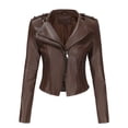 thumbnail image 1 of SWSMCLT Women's Faux Leather Jacket Snow Spring PU Motorcycle Full Zip Windbreaker Fall Jackets Long Sleeve Jacket Coffee X-Large, 1 of 1