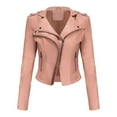 thumbnail image 1 of SWSMCLT Women's Faux Leather Jacket Snow Spring PU Motorcycle Full Zip Windbreaker Fall Jackets Long Sleeve Jacket Pink Medium, 1 of 1