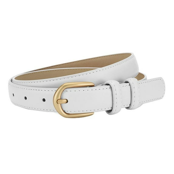 SWSMCLT Women's Faux Leather Ratchet Belt Casual Groove Belt Buckle Belt Fashion Metal Summer D Ring Basic White X-Small-Large