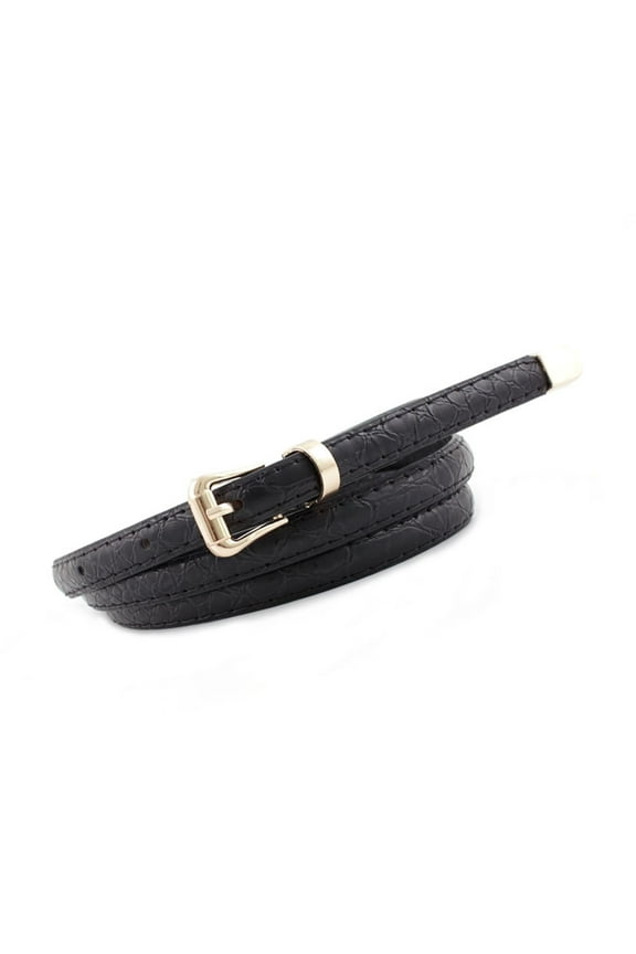Women's Faux Leather Skinny Belt For Dress Slimming Elegant Snake Skin Metal Thin Belt Buckle Casual Summer Black One Size