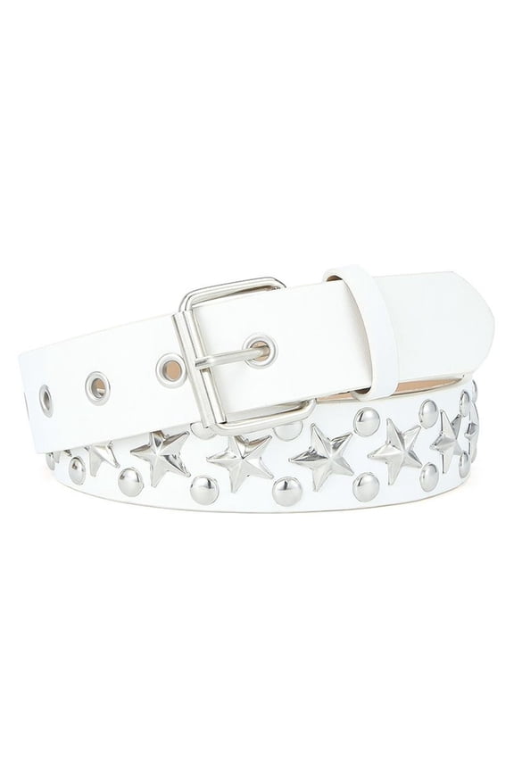 Women's Faux Leather Studded Medieval Belt Buckle Metal Buckle Fashion Medium D Ring Summer Steampunk White Small-X-Large