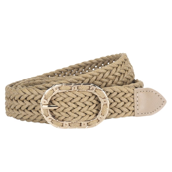 SWSMCLT Women's Faux Leather Web Belt Buckle Braided Belt Metal Braided Metal Buckle Fashion Spring Webbing Belts Khaki X-Small-Large