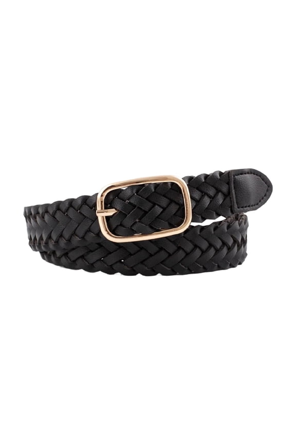 Women's Faux Leather Web Belt Square Braided Belts Casual Buckle Business Casual Loops Semi Formal Webbed Black X-Small-Large