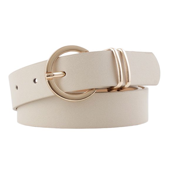 SWSMCLT Women's Faux PU Leather Belt For Dress Fashion Jeans Belts with O-Ring Buckle Wide Belt Metal Buckle Modern Buckle Beige One Size