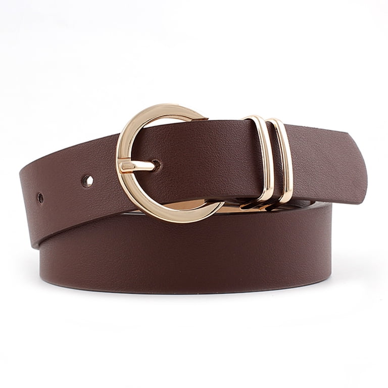 Wide PU Leather Belt with Round Buckle for Jeans & Dresses Women Black Wide Faux Leather Elastic Belt Hip Waist Gold  main image 2