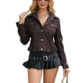thumbnail image 1 of SWSMCLT Women's Faux Suede Leather Jacket & Coat Long Sleeve Casual Fashion Motorcycle Jacket Button Down Short Moto Jackets Fall Crop Top Spring Vintage Collared Brown 8-10, 1 of 5