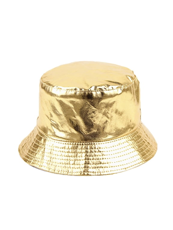Women's Fedora Fashion Fall Foldable Disco Basic Casual Winter Metallic Cap Summer Fishing Bucket Shiny Dance Homburg Hat Golden One Size