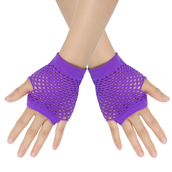 SWSMCLT Women's Fishnet Fingerless Gloves Fashion Fingerless Mittens Sheer Thin Spandex Nylon Stretchy Typing Gloves Purple One Size
