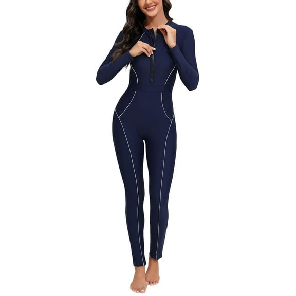 SWSMCLT Women's Fitted Bathing Suit Half Zip One Piece Swimsuit Spring Break High Neck Nylon Modest Longline Scuba Navy 6