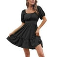thumbnail image 1 of SWSMCLT Women's Fitted Swing Short Sleeve High Waist Fall Dresses Summer Dress Short Casual Ruched Swing Dress Black Medium, 1 of 4