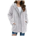 thumbnail image 1 of SWSMCLT Women's Fleece Hoodie Fuzzy Coat Long Sleeve Outerwear Flannel Casual Cute Full Zip Pocket Jacket Thermal Fashion Light Grey X-Large, 1 of 1