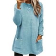 thumbnail image 1 of SWSMCLT Women's Fleece Sweatshirt Soft Fuzzy Cotton Pajamas Winter Spring Casual Basic Long Sleeve Top Cute Cozy Thick Blue Medium, 1 of 1