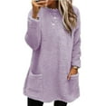 thumbnail image 1 of SWSMCLT Women's Fleece Sweatshirt Soft Fuzzy Cotton Pajamas Winter Spring Casual Basic Long Sleeve Top Cute Cozy Thick Light Purple Small, 1 of 1