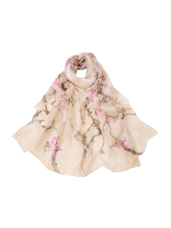 Women's Floral Pashmina Wrap Printed Muffler Beach 2026 Light Casual Billowy Breathable Soft Pashmina Scarf Beige One Size