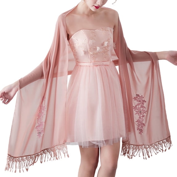 SWSMCLT Women's Formal Pashmina Shawl Wedding Shawl Convertible Fringe Fall Lace Trim Pashmina Scarf Dark Pink One Size