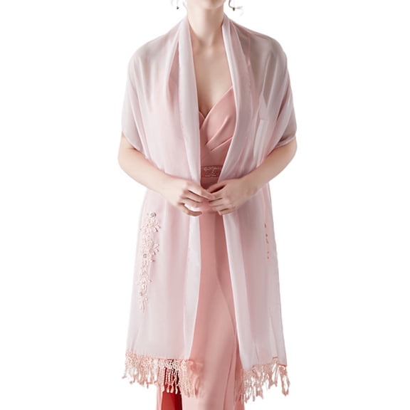SWSMCLT Women's Formal Pashmina Shawl Wedding Shawl Convertible Fringe Fall Lace Trim Pashmina Scarf Pink One Size