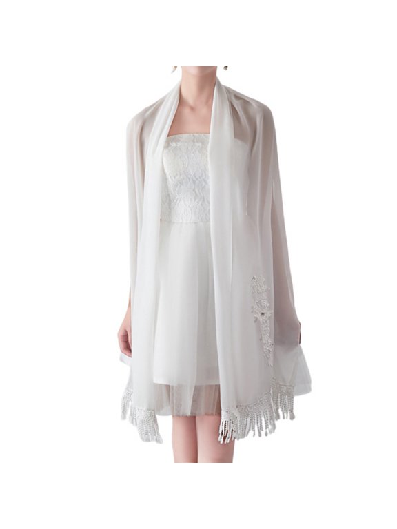 Women's Formal Pashmina Shawl Wedding Shawl Convertible Fringe Fall Lace Trim Pashmina Scarf White One Size