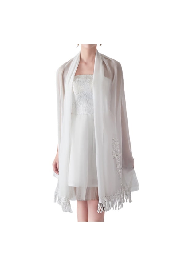 Women's Formal Pashmina Shawl Wedding Shawl Convertible Fringe Fall Lace Trim Pashmina Scarf White One Size