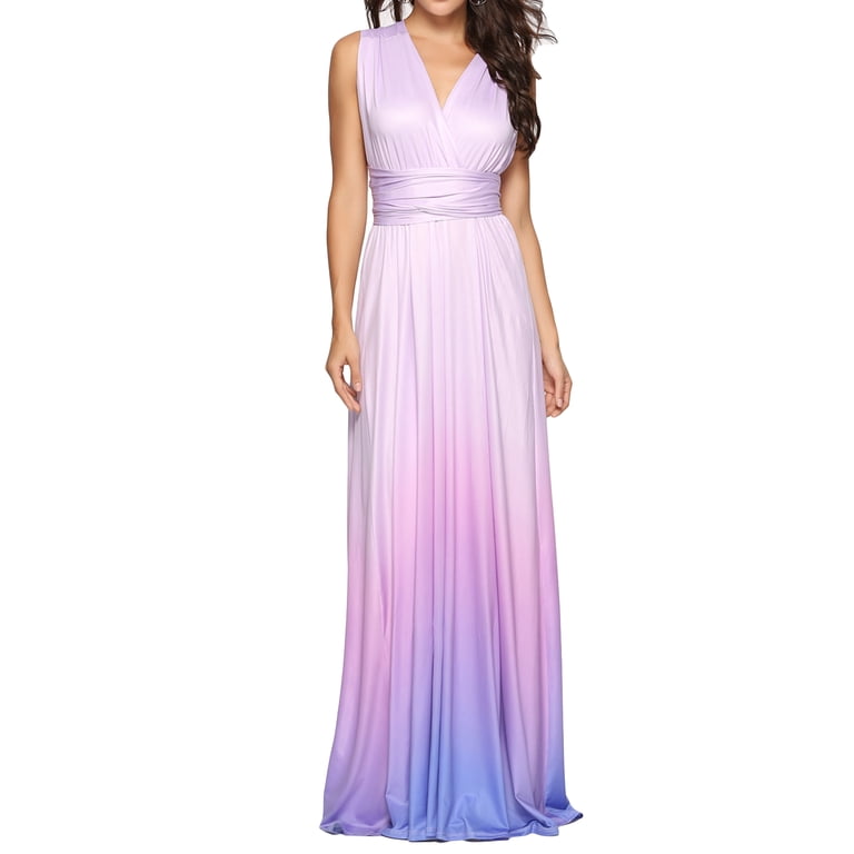 fitted lace wedding dress A-Line Deep V-Neck Floor-Length Purple Gradient Tulle Backless Prom Dr –  cathyprom main image 1
