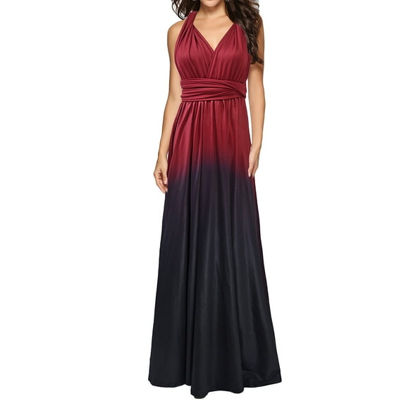 SWSMCLT Women's Formal Sexy Maxi Dress V Neck Evening Gown Criss Cross Tie Up Backless Prom Homecoming Hoco Gradient Wedding Cocktail Bridesmaid Long Dresses Burgundy Large