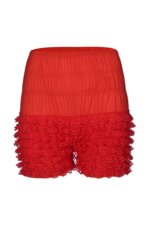 Women's Frilly Booty Shorts Summer Underwear Ruffle Halloween Shorts Bloomers Outfit Ruffled Tiered Dance Elastic Waist Red Large
