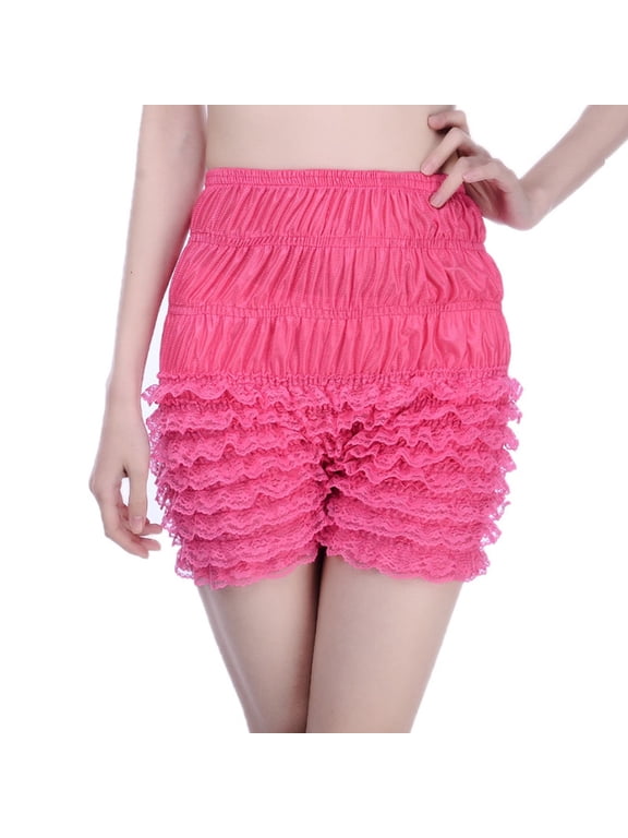 Women's Frilly Booty Shorts Summer Underwear Ruffle Halloween Shorts Bloomers Outfit Ruffled Tiered Dance Elastic Waist Rose Small