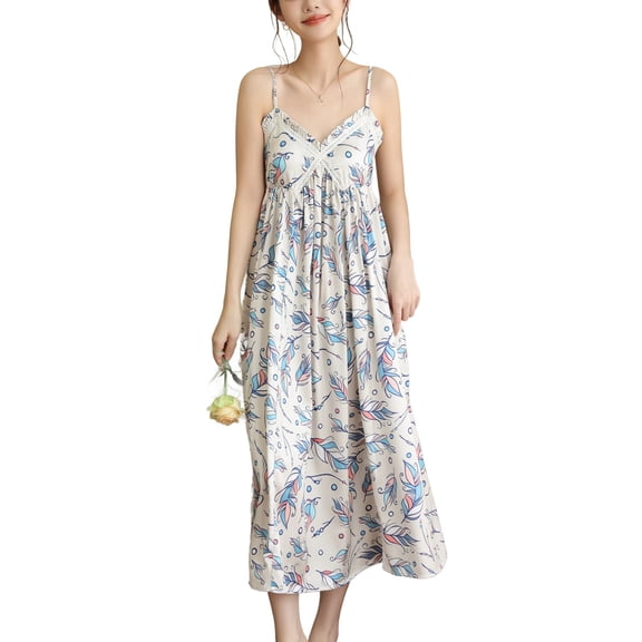 SWSMCLT Women's Frilly Nightgown Vintage Night Gown V Neck Cute SoftHome Thin Cami Long Cool Comfy Sleepwear Feather Large