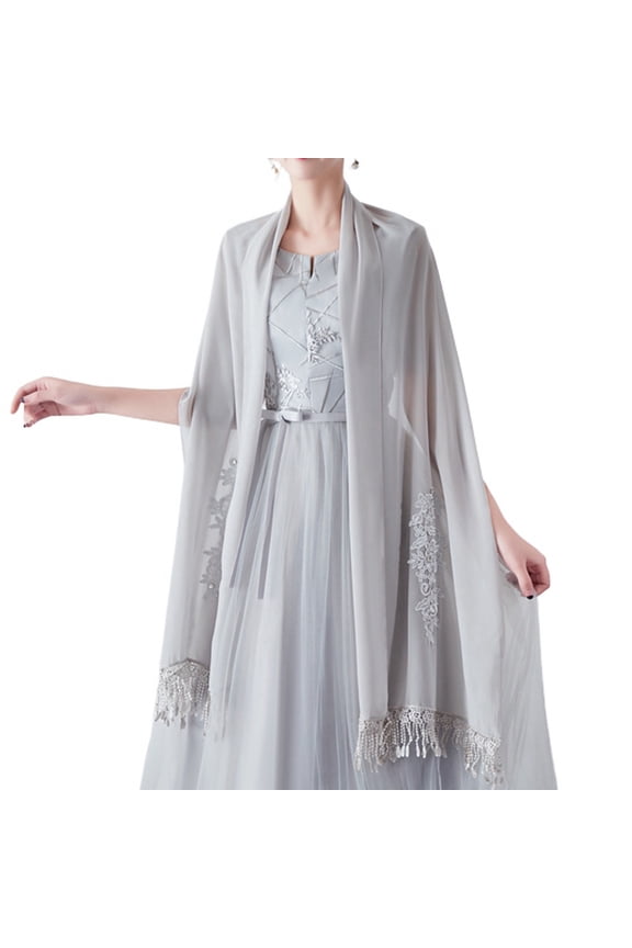 Women's Fringe Pashmina Winter Shawl Open Front Semi Formal Pashmina Shawl Wedding Fall Elegant Cozy Grey One Size