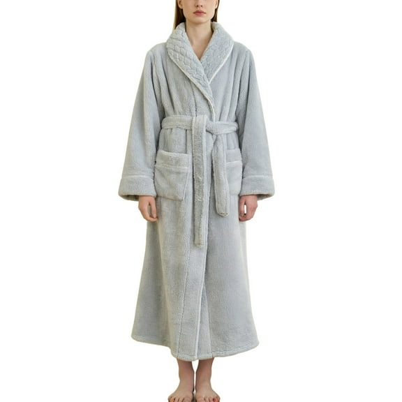 SWSMCLT Women's Fuzzy Bath Robe Fleece Plush Long Bathrobes Thick Winter Warm Baggy Long Bathrobe Belt Comfy Cold Weather Blue Small