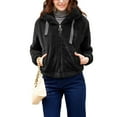 thumbnail image 1 of SWSMCLT Women's Fuzzy Hoodie Fleece Jacket Zip Up Soft Jacket Long Sleeve Hooded Fashion Flannel Loose Thick Outerwear Black Small, 1 of 4