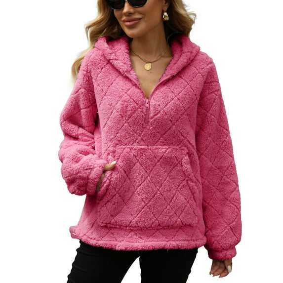 SWSMCLT Women's Fuzzy Hoodie Hooded Fleece Sweatshirt Plush Winter Warm Long Sleeve Cute Hood Pullover Pj Pajama Tops Cold Weather Rose Small