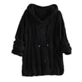 thumbnail image 1 of SWSMCLT Women's Fuzzy Hoodie Long Sleeve Sherpa Fleece Hooded Casual Cotton Sweatshirt Side Split Pajama Top Loose Warm Pullover Black X-Large, 1 of 1
