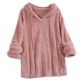 thumbnail image 1 of SWSMCLT Women's Fuzzy Hoodie Long Sleeve Sherpa Fleece Hooded Casual Cotton Sweatshirt Side Split Pajama Top Loose Warm Pullover Dark Pink Large, 1 of 1