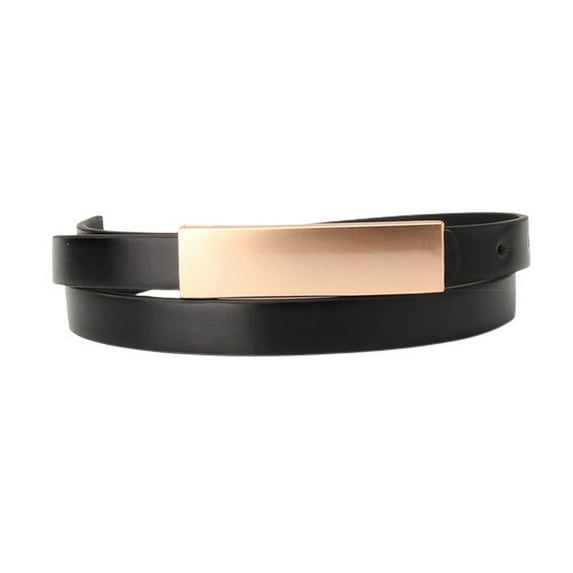 SWSMCLT Women's Gold Metal Buckle Party Club Faux Leather Skinny Belt for Dress Fashion Slimming Slim Narrow Dress Belts Black One Size