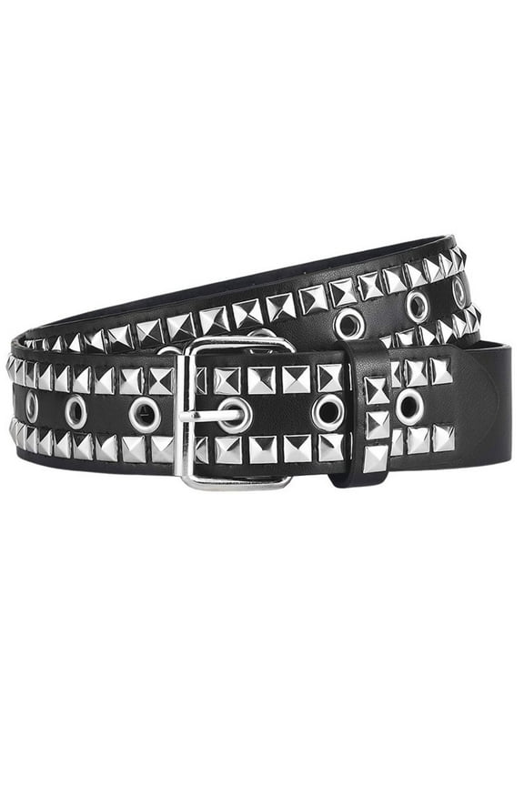 Women's Groove Grommet Belt Basic Studded Belt BikerGrunge Cool Rapper Faux Leather Halloween Metal Ratchet Belts Black X-Small-Large