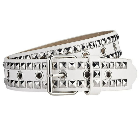 SWSMCLT Women's Groove Grommet Belt Basic Studded Belt BikerGrunge Cool Rapper Faux Leather Halloween Metal Ratchet Belts White X-Small-Large