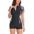thumbnail image 1 of SWSMCLT Women's Half Zip Bathing Suit Long Sleeve Swimsuit Modest Summer One Piece Rash Guard Surf Slimming Swim Suit 48Black 4-6, 1 of 4
