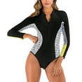 thumbnail image 1 of SWSMCLT Women's Half Zip Bathing Suit Long Sleeve Swimsuit Modest Summer One Piece Rash Guard Surf Slimming Swim Suit Grey 4-6, 1 of 4