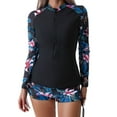 thumbnail image 1 of SWSMCLT Women's Half Zip Up Rash Guard Shirt Floral Diving Bathing Suit Boyleg Printed 2 Piece Long Sleeve Swimsuit Zipper Front Swimming Swim Shorts Pink 12, 1 of 5